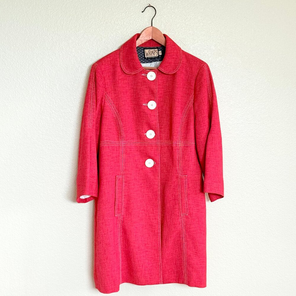 Vintage 90s Retro Mod Red Overcoat | Wraps by Canvasback | Size 16